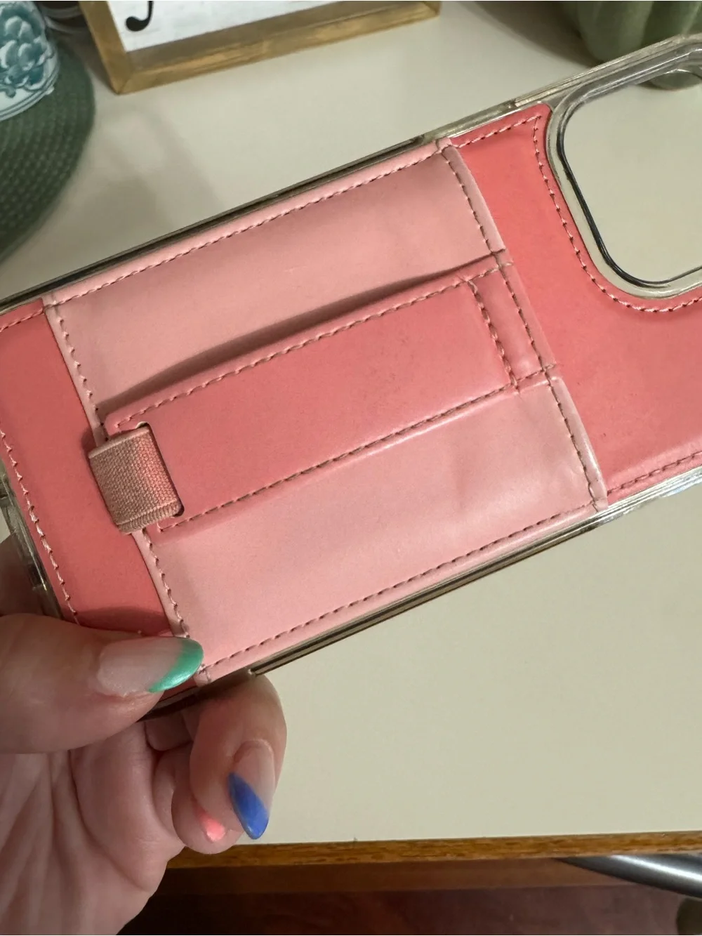 Dual-Tone Pink Card Slot Phone Case with Hand Strap